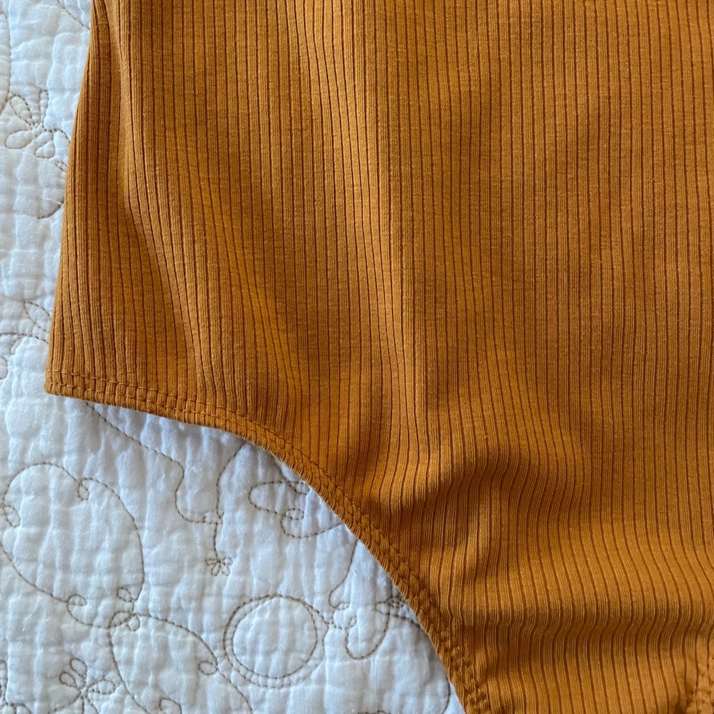 Ribbed Ruffled Mustard Bodysuit - Picture 2 of 6